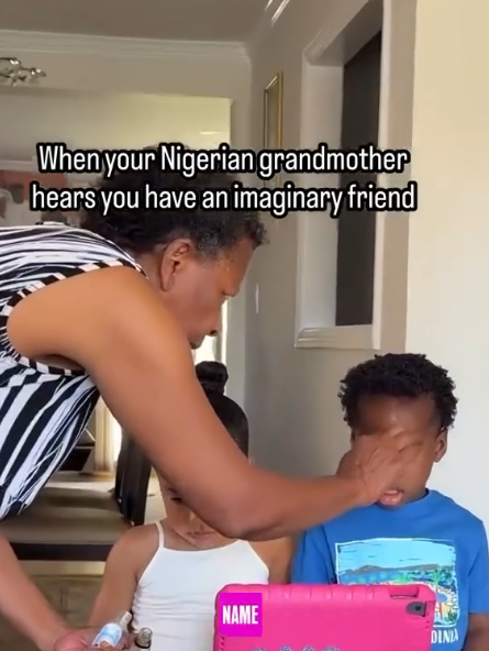 Nigerian grandmother hilariously anoints her grandchild after she said she has an imaginary friend (video)